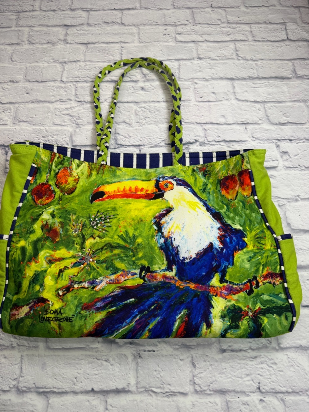 Leoma Lovegrove Artist-Print Toucan Tropical Canvas Tote Bag. Beachy. Vacation